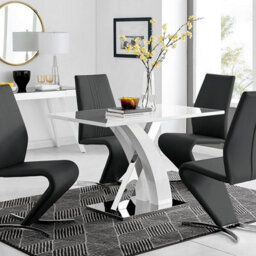 Furniturebox Uk Atlanta White High Gloss And Chrome Metal Rectangle Dining Table And 4 Black Willow Dining Chairs Set - thumbnail 1