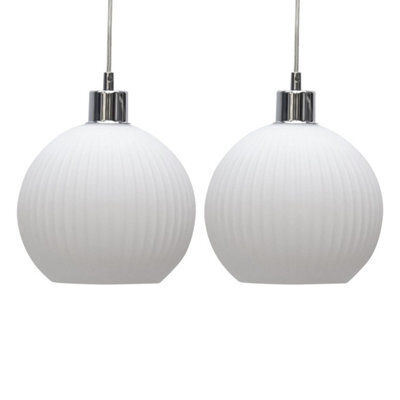 First Choice Lighting Set Of 2 Betchley - White Ribbed Glass Globe Easy Fit Pendant Shades - image 1