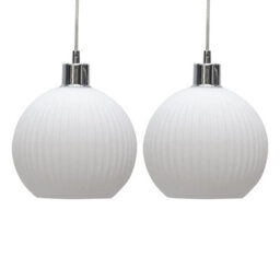 First Choice Lighting Set Of 2 Betchley - White Ribbed Glass Globe Easy Fit Pendant Shades - thumbnail 1