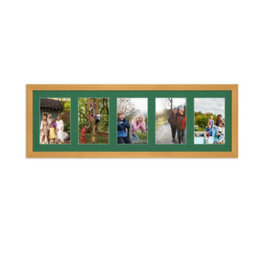 AK Frames 26X8 Country Pine Classic Multi Photo Frame With Emerald Mount - Holds 5 Apertures (5X) 6X4 Photos - thumbnail 1