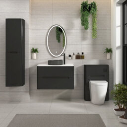 Royal Bathrooms Venice 800mm Matt Nocturne Black Wall Mounted Bathroom Countertop Vanity Unit 2 Drawer With Art Round Basin - thumbnail 4
