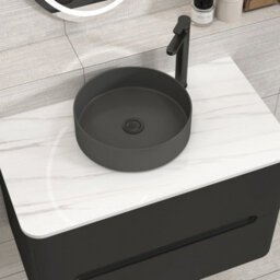 Royal Bathrooms Venice 800mm Matt Nocturne Black Wall Mounted Bathroom Countertop Vanity Unit 2 Drawer With Art Round Basin - thumbnail 6