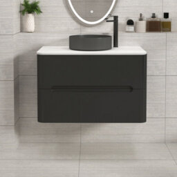 Royal Bathrooms Venice 800mm Matt Nocturne Black Wall Mounted Bathroom Countertop Vanity Unit 2 Drawer With Art Round Basin - thumbnail 1