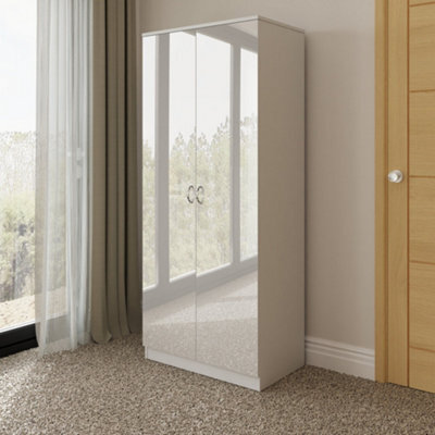 Fwstyle Chilton 2 Door Double Wardrobe White Gloss Scratch Resistant (H) 181.1 (W) 80 (D) 50Cm - image 1