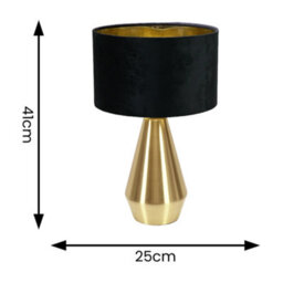 Valuelights Jax Gold Dimmable Touch Table Lamp With Black Velvet With Gold Inner Lamp Shade And Led Bulb - thumbnail 4