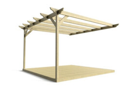 Arbor Garden Solutions Wall Mounted Pergola And Decking Complete Diy Kit, Dinasty Design (3M X 3M, Light Green (Natural) Finish)