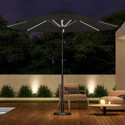 Living And Home 3M Large Garden Solar Led Lights Parasol Outdoor Patio Umbrella Sun Shade Crank Tilt With Round Base, Dark Grey - thumbnail 2