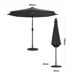 Living And Home 3M Large Garden Solar Led Lights Parasol Outdoor Patio Umbrella Sun Shade Crank Tilt With Round Base, Dark Grey - thumbnail 5