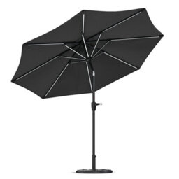Living And Home 3M Large Garden Solar Led Lights Parasol Outdoor Patio Umbrella Sun Shade Crank Tilt With Round Base, Dark Grey - thumbnail 4