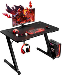 Homall Gaming Desk 80 X 50 Cm Pc Computer Z Shaped Table Pc Gamer For Home Office With Cup Holder And Headphone Hook, Black, Zobk