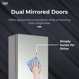Ibathuk Bergen Wall Mounted Tall Stainless Steel Bathroom Mirror Cabinet With Double Door And 5 Shelves In Silver, 1300 X 300mm - thumbnail 6