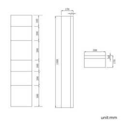 Ibathuk Bergen Wall Mounted Tall Stainless Steel Bathroom Mirror Cabinet With Double Door And 5 Shelves In Silver, 1300 X 300mm - thumbnail 3