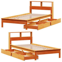 Berkfield Bookcase Bed Without Mattress Wax Brown 90X190 Cm Single Solid Wood Pine - thumbnail 9