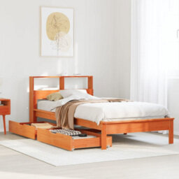 Berkfield Bookcase Bed Without Mattress Wax Brown 90X190 Cm Single Solid Wood Pine - thumbnail 1