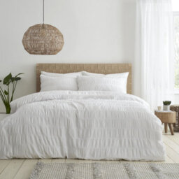 Catherine Lansfield Bedding Seersucker Embellished Duvet Cover Set With Pillowcases White