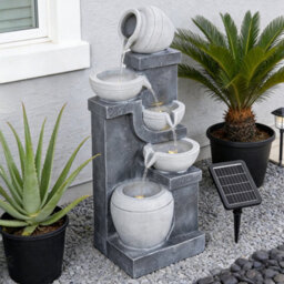 Living And Home Elegant Solar-Powered Tiered Water Fountain With Faux Clay Pot Design For Outdoor Garden Decor 73Cm(H) - thumbnail 4