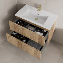 Affine 800mm Bathroom Cloakroom Vanity Unit Basin Sink Wall Hung Fluted Oak Fluted Unit - thumbnail 3