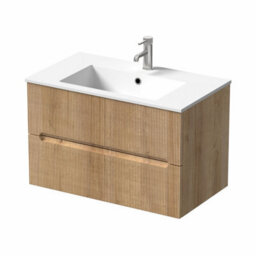 Affine 800mm Bathroom Cloakroom Vanity Unit Basin Sink Wall Hung Fluted Oak Fluted Unit - thumbnail 4