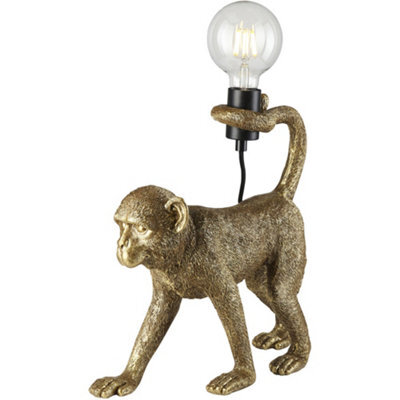 Loops Vintage Gold Paint Table Lamp - Matt Black Shade - 375mm Tall Light - 10W Led E27 - image 1