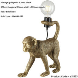 Loops Vintage Gold Paint Table Lamp - Matt Black Shade - 375mm Tall Light - 10W Led E27 - thumbnail 2