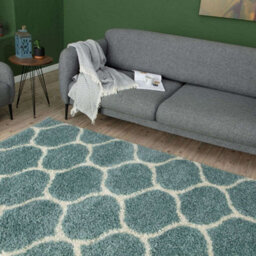 The Rugs Moroccan Shaggy Rugs And Runners Soft Fluffy Trellis Design High Pile Duck Egg Blue And Ivory Living Room Kitchen Hallway 650 - thumbnail 7