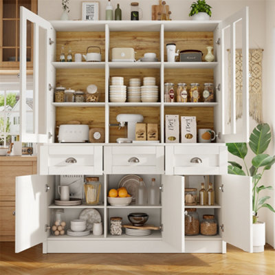 Abrihome Tall Cabinets, Display Cabinet, Kitchen Cabinet, Dining Room Cabinet With Drawers, Freestanding Display Cabinet, White - image 1