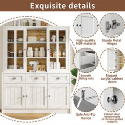 Abrihome Tall Cabinets, Display Cabinet, Kitchen Cabinet, Dining Room Cabinet With Drawers, Freestanding Display Cabinet, White - thumbnail 3