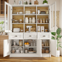 Abrihome Tall Cabinets, Display Cabinet, Kitchen Cabinet, Dining Room Cabinet With Drawers, Freestanding Display Cabinet, White - thumbnail 1
