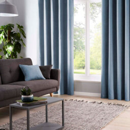 Fusion Sorbonne Luxury Plain Dyed 100% Cotton Blue Filled Cushion - thumbnail 2