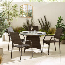 Furniturebox Antigua Rattan Round Garden Table & Chairs, 4 Seater Brown Garden Dining Set Patio Outdoor Table & Chairs  +Cover - thumbnail 2