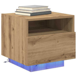 Berkfield Modern Bedside Cabinet With Led Lights Artisan Oak 40X39X37 Cm - thumbnail 3