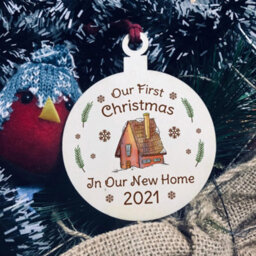 Red Ocean First Christmas In Our New Home Hanging Wood Bauble Novelty Home Couple Gift - thumbnail 1