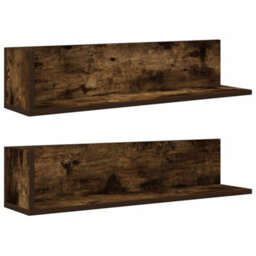 Berkfield Wall Shelves 2 Pcs Smoked Oak 75X16.5X16.5 Cm Engineered Wood - thumbnail 2