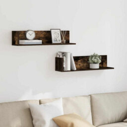 Berkfield Wall Shelves 2 Pcs Smoked Oak 75X16.5X16.5 Cm Engineered Wood - thumbnail 3