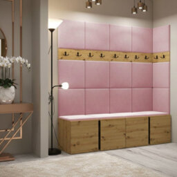 Orion Ii Hallway Set Artisan Oak Shoe Cabinet Hangers Pink Panels