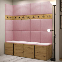 Orion Ii Hallway Set Artisan Oak Shoe Cabinet Hangers Pink Panels - thumbnail 2