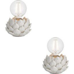 Loops 2 Pack Oatmeal Crackle Glaze Table Lamp - Antique Brass Plate Shade - 100mm Tall Light - 10W Led E27