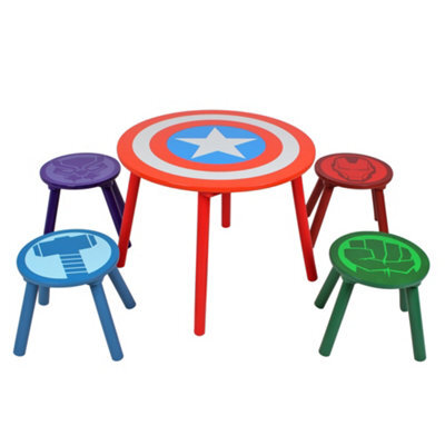 Disney Marvel Avengers Table And Stools Set, 15mm Mdf, Pine Wood, Multicolour, Table: W60 X D60 X 48Cm, Stools: W28 X D28 X H28Cm - image 1