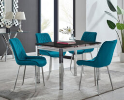 Furniturebox Uk Enna Black Glass Extending Dining Table And 4 Blue Pesaro Silver Leg Chairs - thumbnail 1