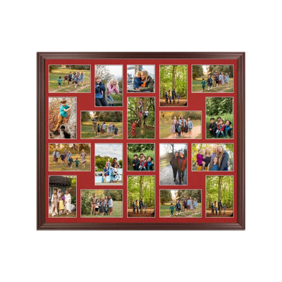 AK Frames 80X70Cm Rose Wood Classic Multi Photo Frame With Crimson Mount - Holds 20 Apertures (18X) 6X4, (2X) 4X4 Photos - image 1