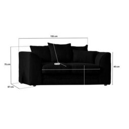 BlissFurniture Ltd Bliss Furniture Black Jumbo Cord 2 Seater Sofa  Compact Size With Scatter Back Cushions - thumbnail 2