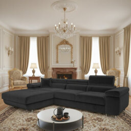 Torezio Mini Black Left Corner Sofa Bed With Storage Adjustable Headrests Freestanding Back 280X170Cm - thumbnail 2