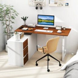 Costway L-Shaped Desk With File Cabinet Reversible Corner Computer Desk With 3 Drawers