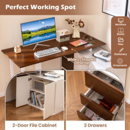 Costway L-Shaped Desk With File Cabinet Reversible Corner Computer Desk With 3 Drawers - thumbnail 7