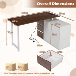 Costway L-Shaped Desk With File Cabinet Reversible Corner Computer Desk With 3 Drawers - thumbnail 3