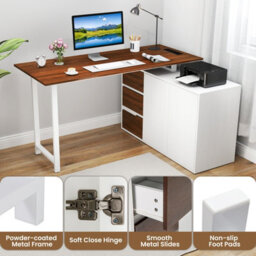 Costway L-Shaped Desk With File Cabinet Reversible Corner Computer Desk With 3 Drawers - thumbnail 8