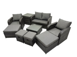 Fimous Rattan Garden Outdoor Furniture Set Love Sofa Reclining Chair Square Coffee Table Set With 4 Stools Side Table - thumbnail 2