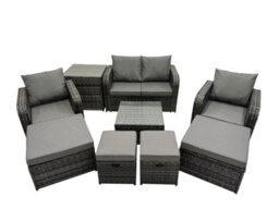 Fimous Rattan Garden Outdoor Furniture Set Love Sofa Reclining Chair Square Coffee Table Set With 4 Stools Side Table - thumbnail 1