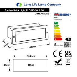 Long Life Lamps Company Mini 1.5W Led Cool White Outdoor Recessed Brick Light Ip44 Zlc093Cw - thumbnail 2