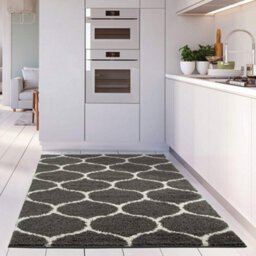 The Rugs Moroccan Shaggy Rugs And Runners Soft Fluffy Trellis Design High Pile Dark Grey And Ivory Living Room Kitchen Hallway 640 - thumbnail 6